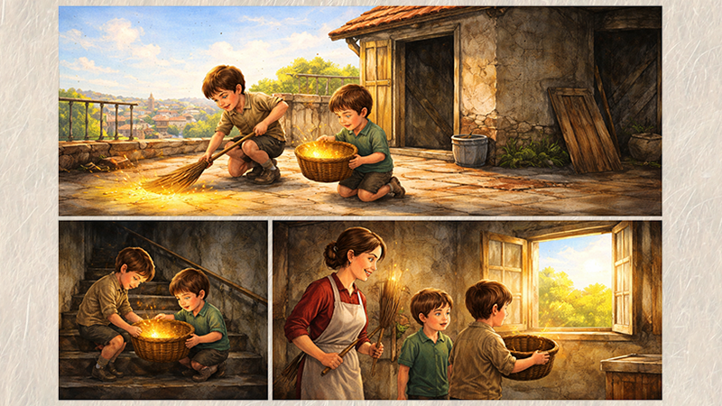 Đứa trẻ quét ánh nắng